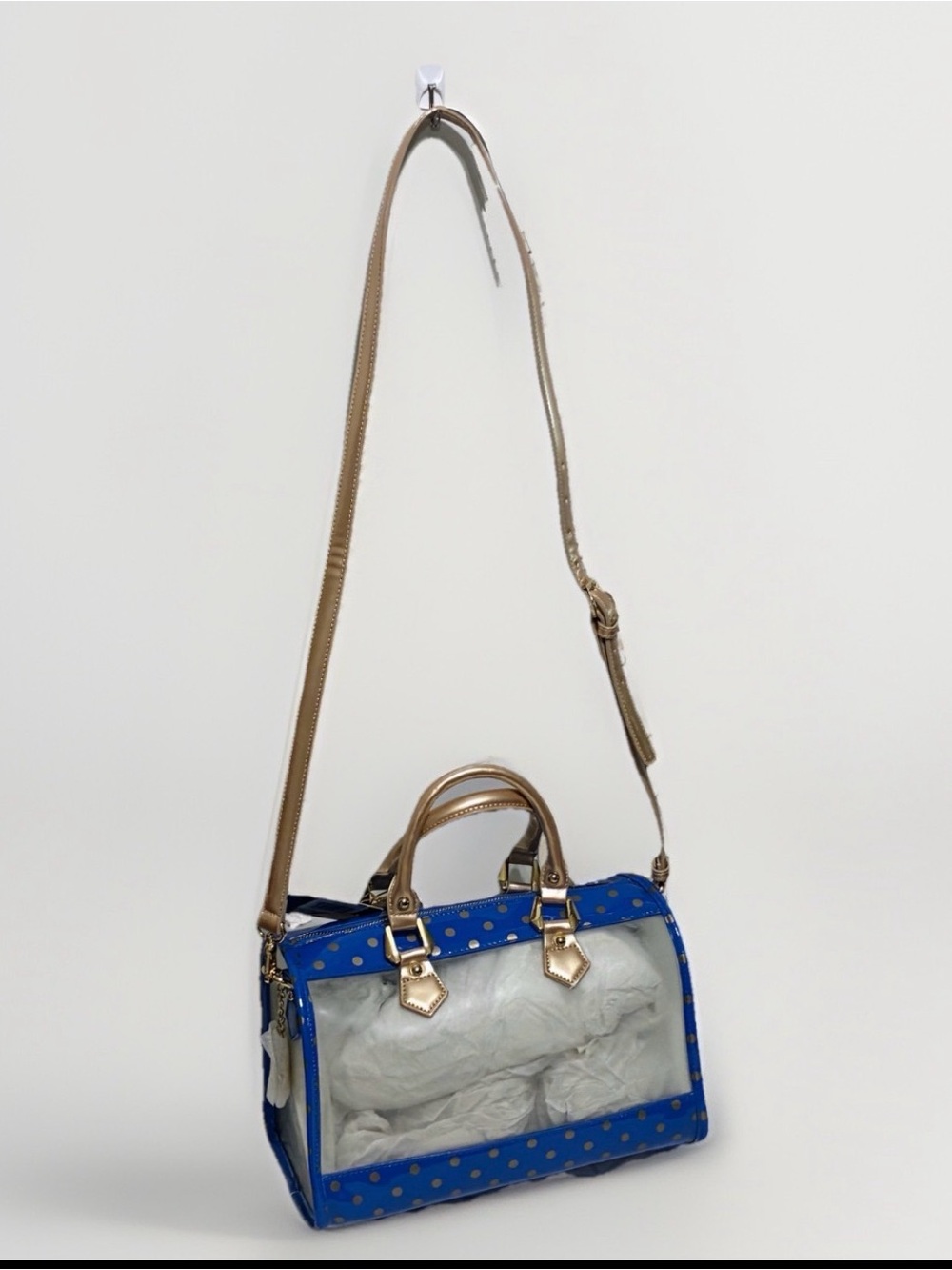 Score Clear GameDay bag blue gold polkadot orig. tags dustbag charm incl. NOS